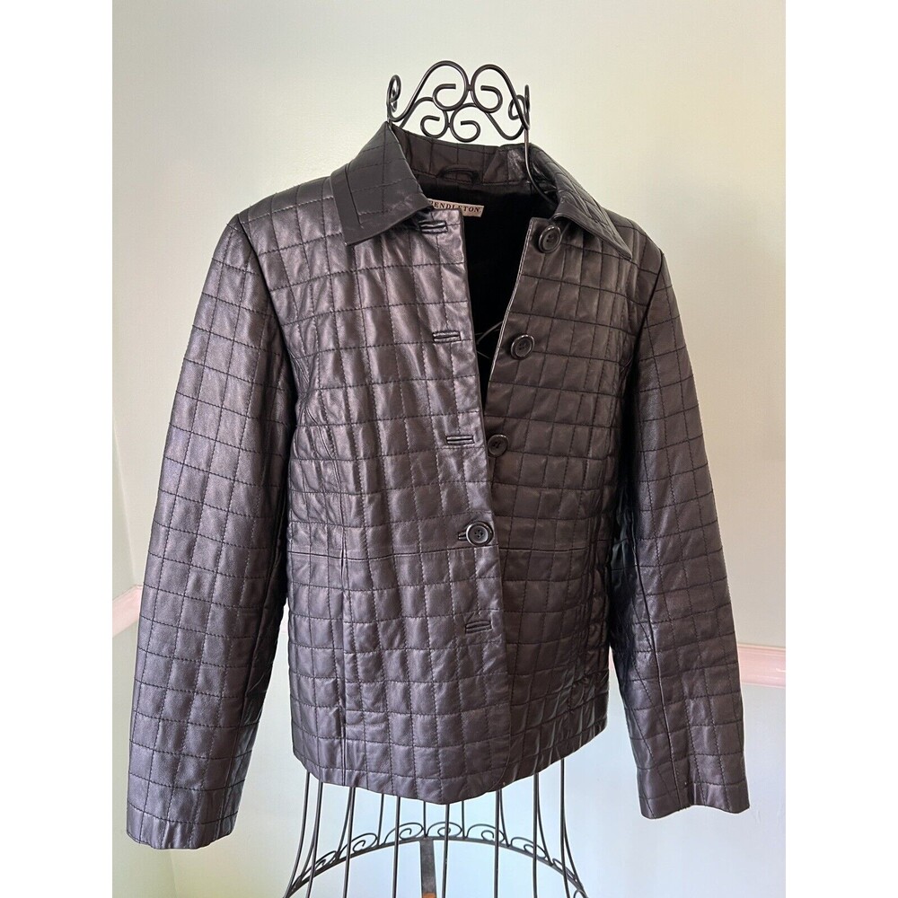 Pendleton Black Quilted Leather Lined Buttoned Lo… - image 1